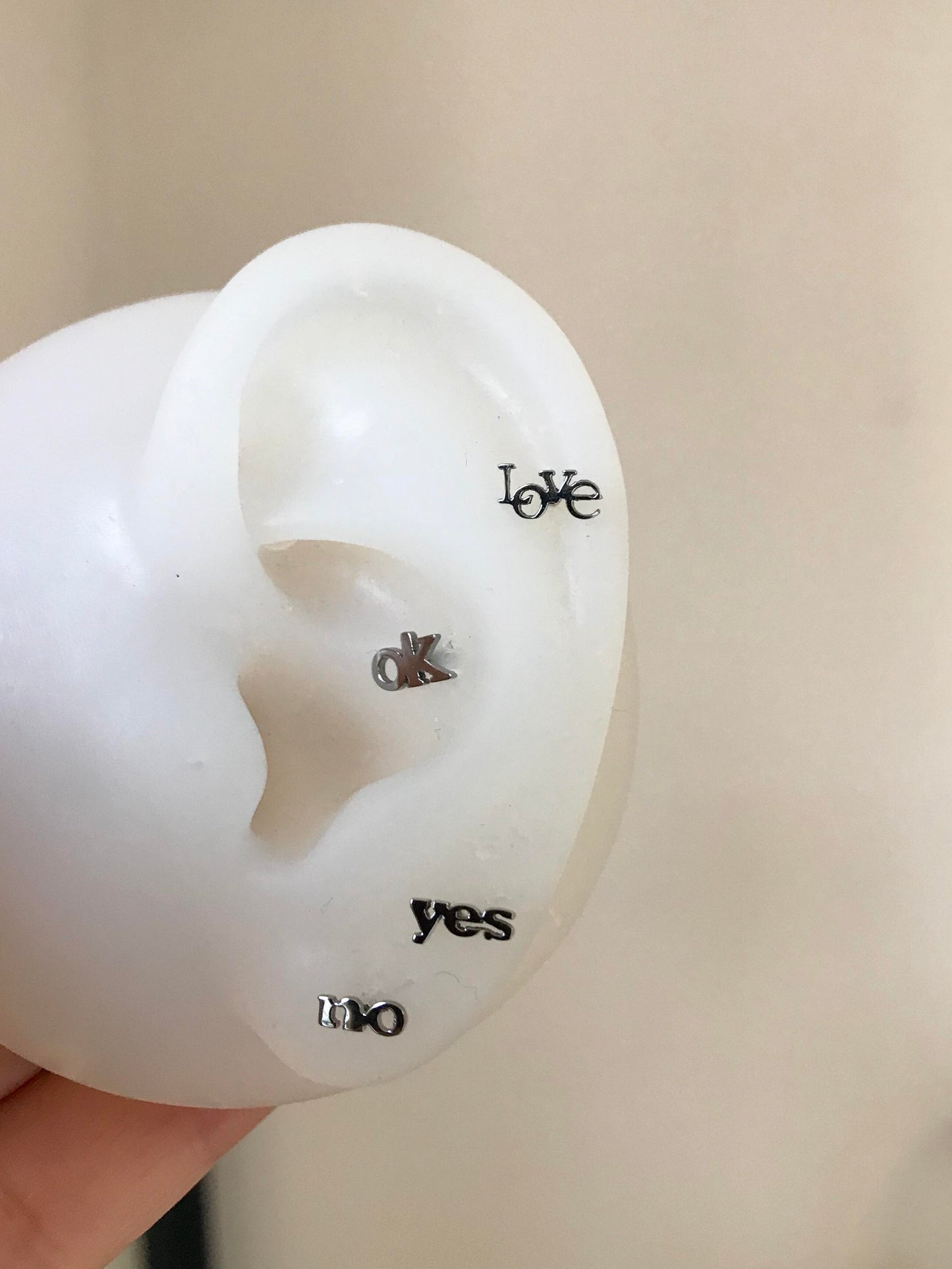 Silver Micro Word Text Stud Earrings