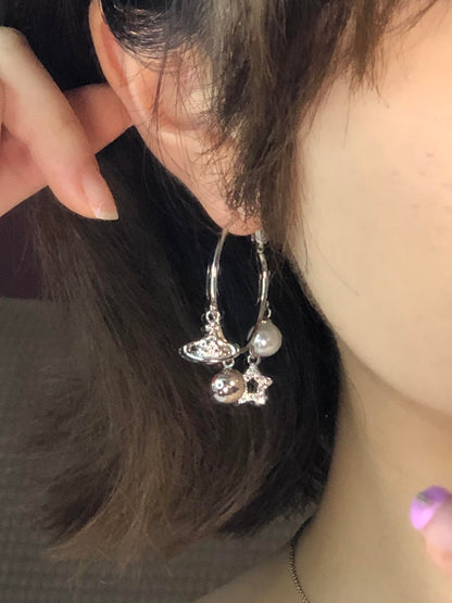 Silver Charm Hoop Earrings