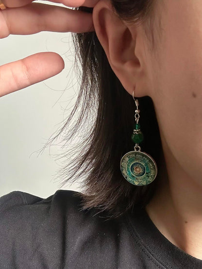 Green Mandala Dream Lobe Earrings