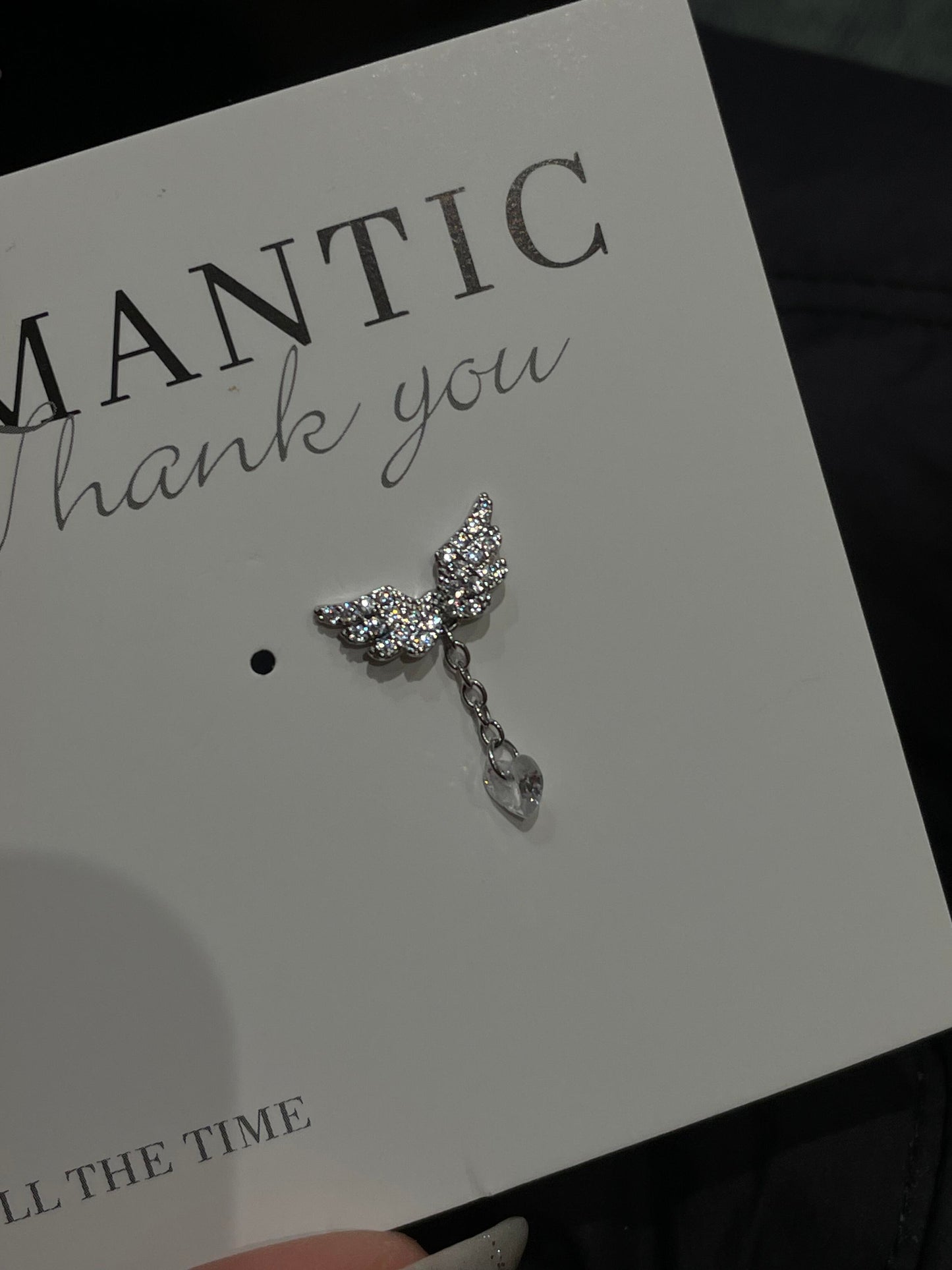 Silver Crystal Heart Wing Earrings