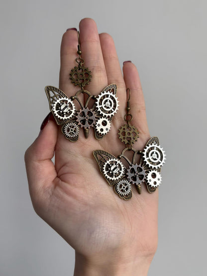 Two-Tone Mechanical Wing Earrings