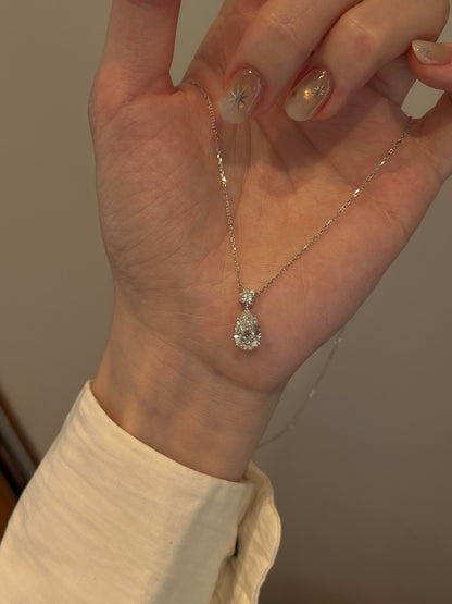 Silver Pear-Cut Crystal Drop Necklace