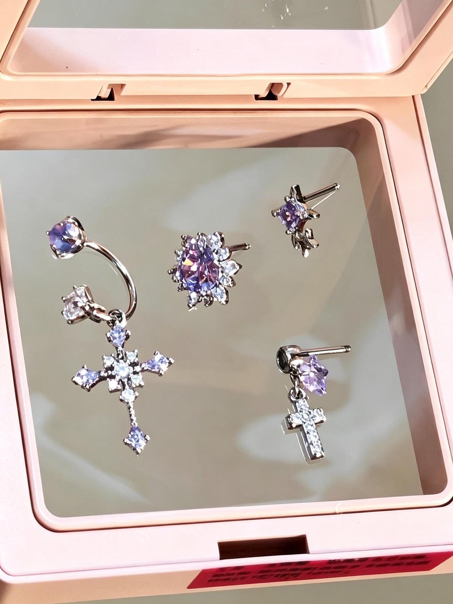 Purple Zircon Cross & Star Earring Set
