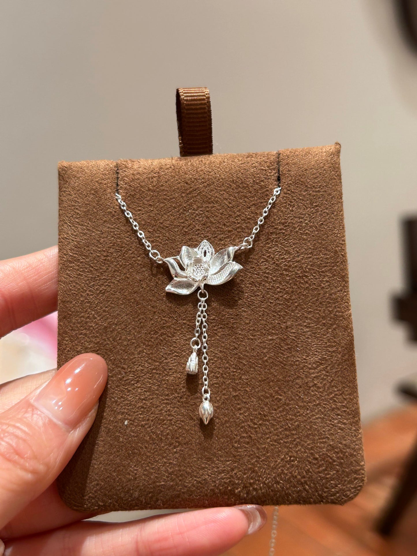 Silver Lotus Drop Necklace