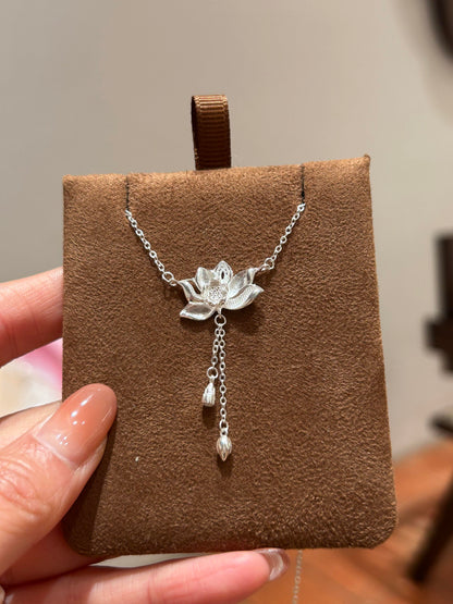 Silver Lotus Drop Necklace