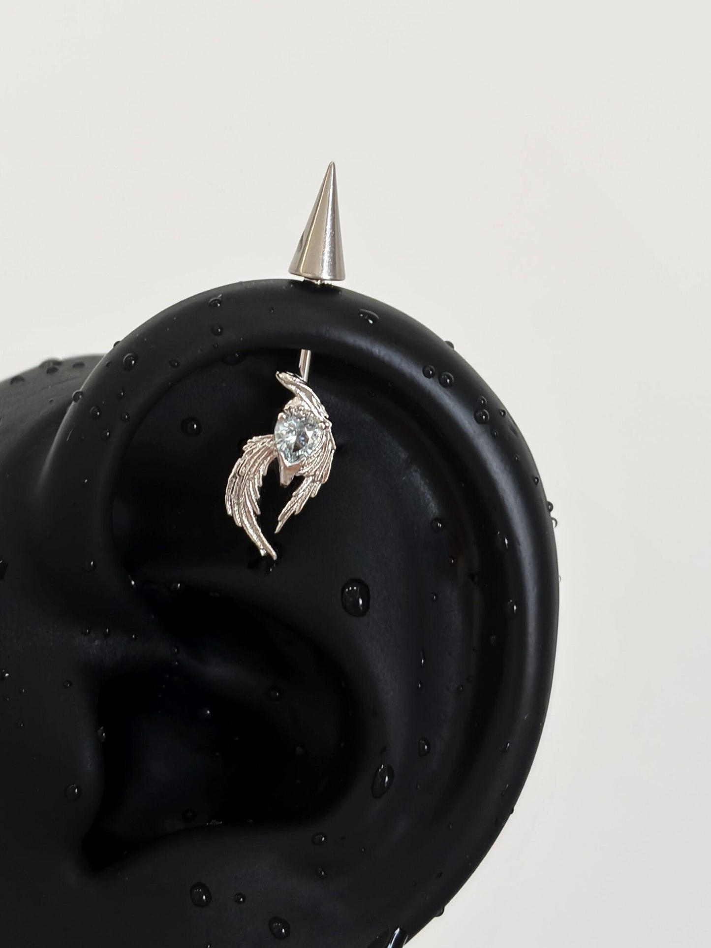 Silver Crystal Wing Spike Helix Earring