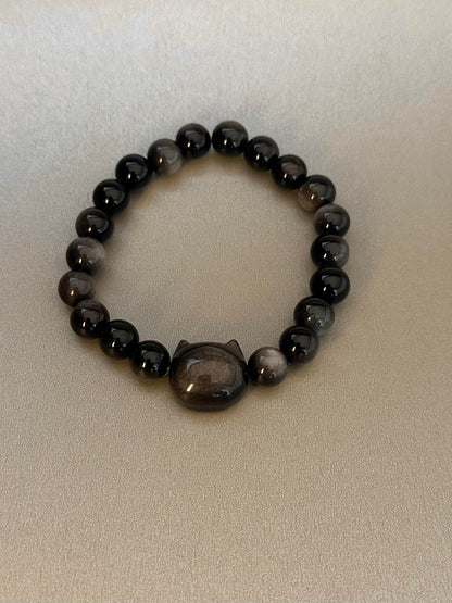 Black Obsidian Cat Bracelet