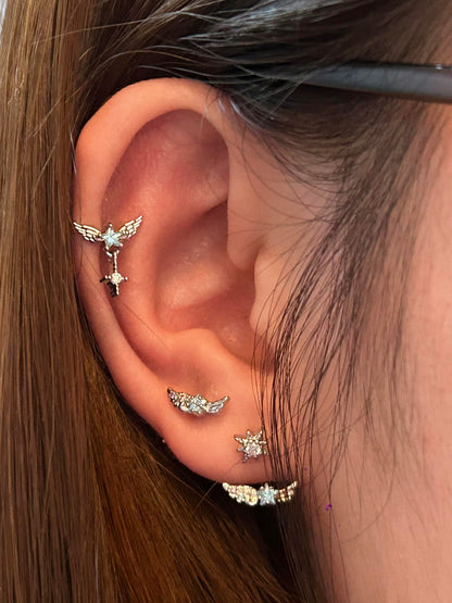 Silver Angel Wing and Star Earring Stack