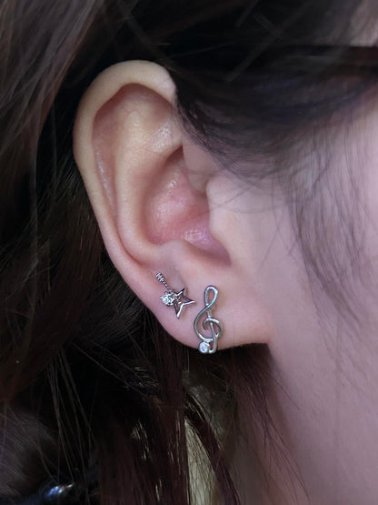 Guitar & Treble Clef Double Lobe Earring Stack