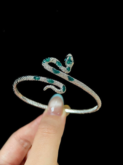 Silver Emerald Crystal Snake Bracelet