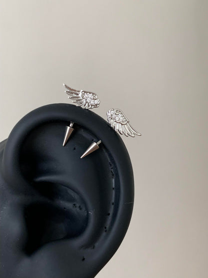 Silver Crystal Wing Helix Earrings