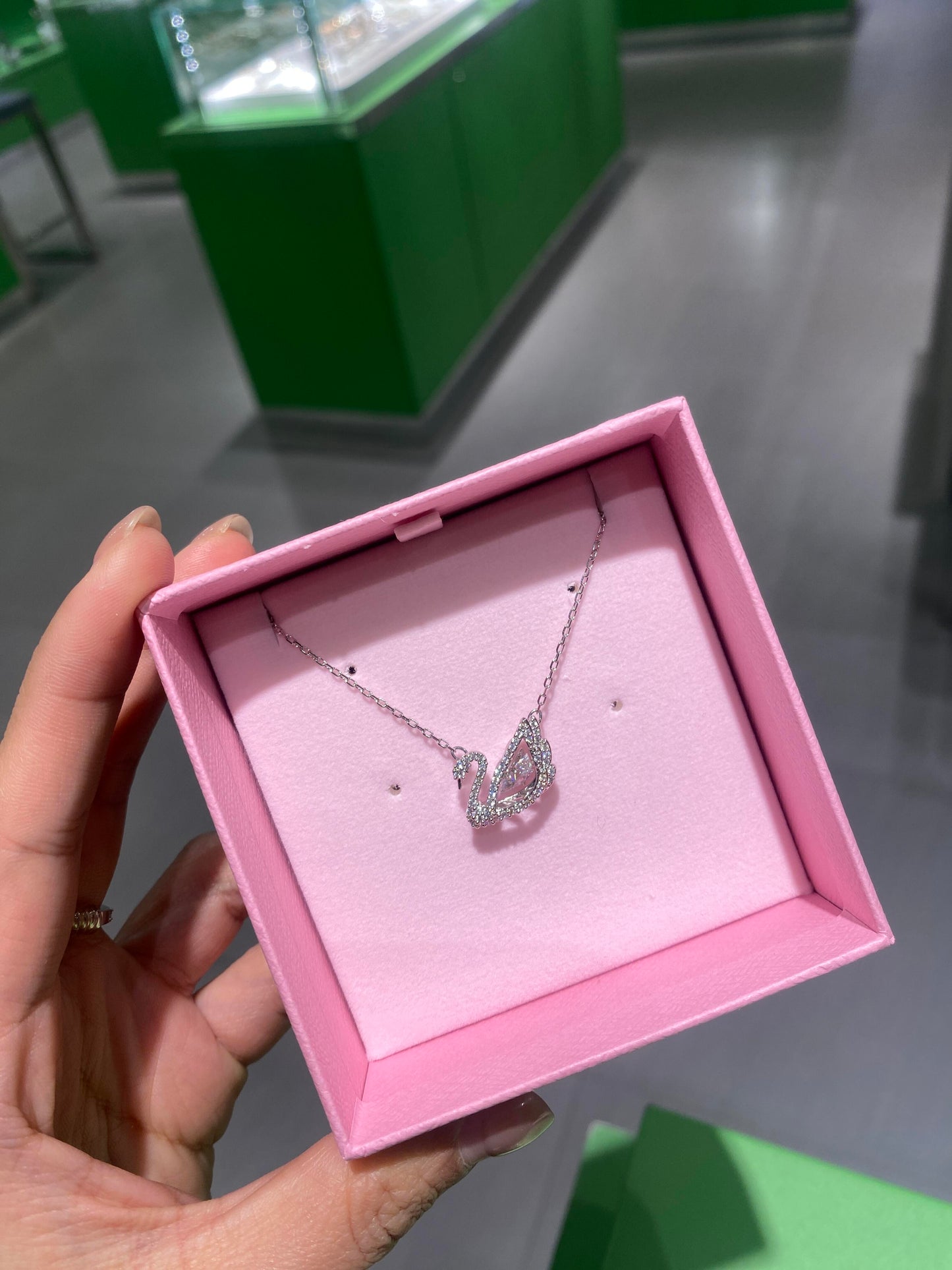 Silver Clear Crystal Swan Necklace