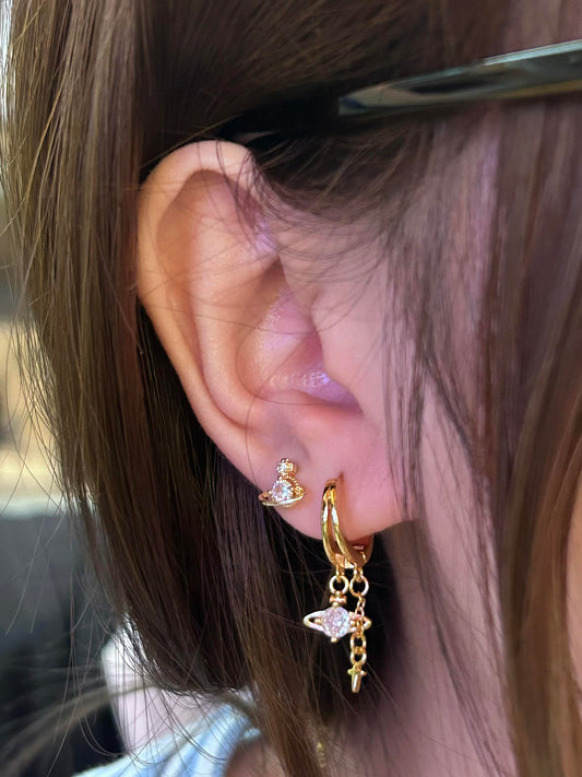 Gold Saturn Duo Double Lobe Earring Stack