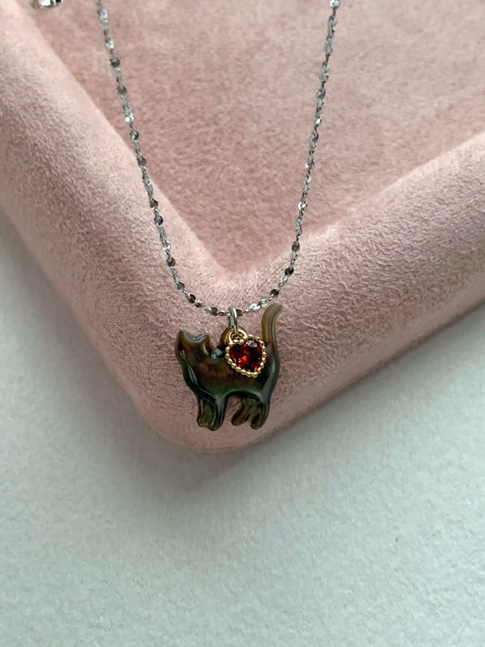 Cocoa Heart Feline Necklace