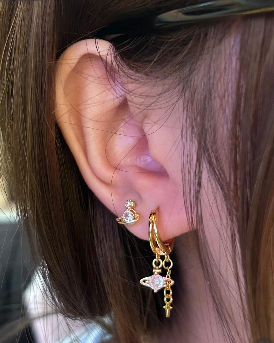 Golden Crystal Planet Earring Stack