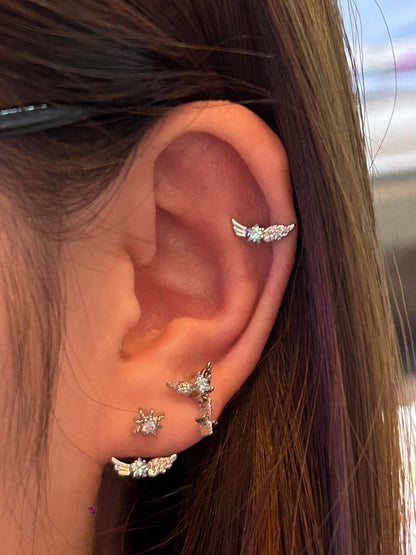 Silver Angel Wing and Star Earring Stack
