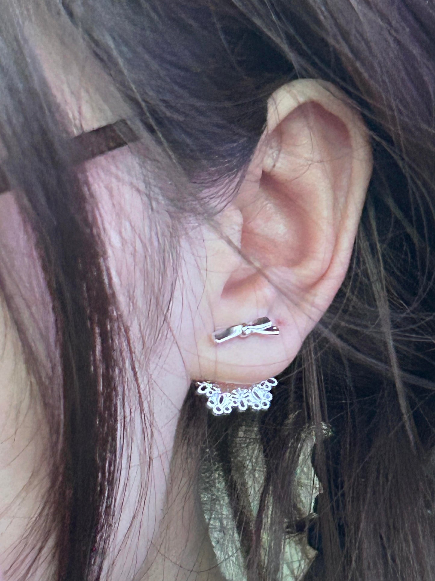 Silver Juliette Bow Lobe Earrings