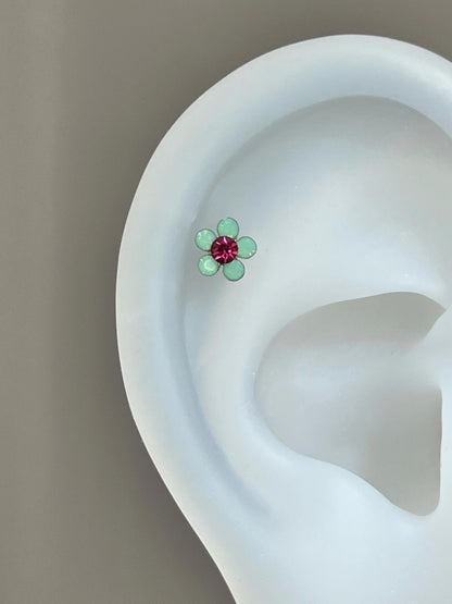 Multi Opal Daisy Flower Helix Earrings