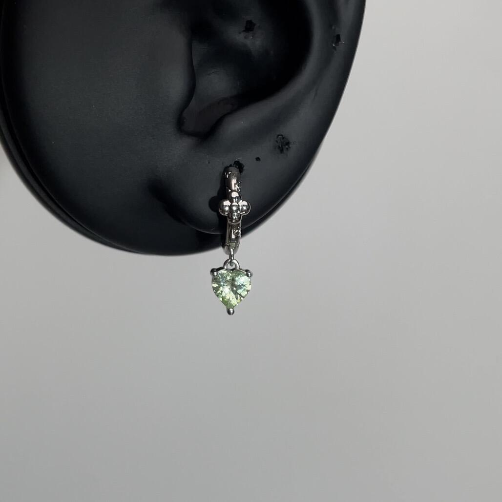 Green Heart Drop Huggie Earrings