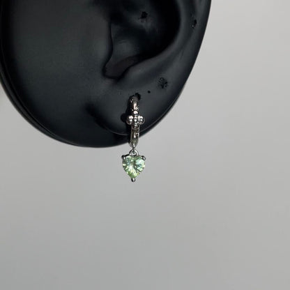 Green Heart Drop Huggie Earrings