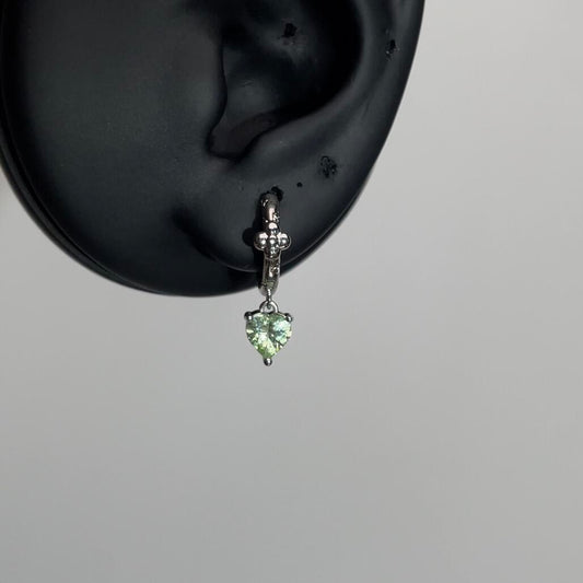 Green Heart Drop Huggie Earrings