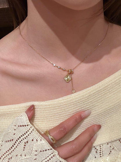 Golden Textured Clover Drop Necklace