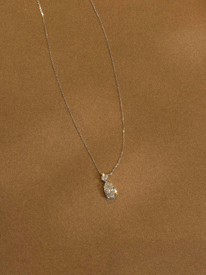 Silver Pear-Cut Crystal Drop Necklace