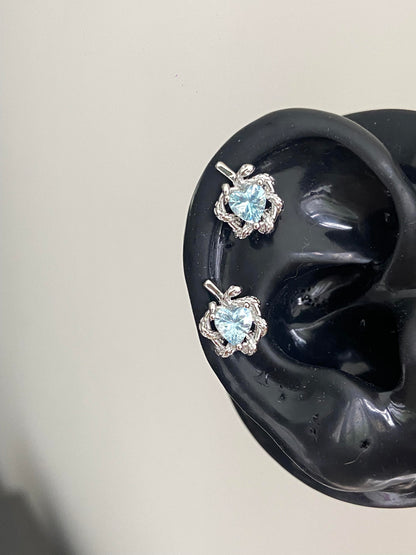 Aqua Apple Heart Helix Earrings