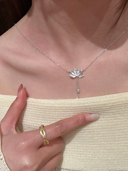 Silver Lotus Drop Necklace