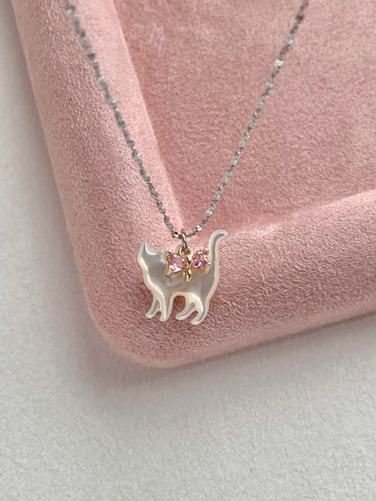 White Cat Bow Pendant