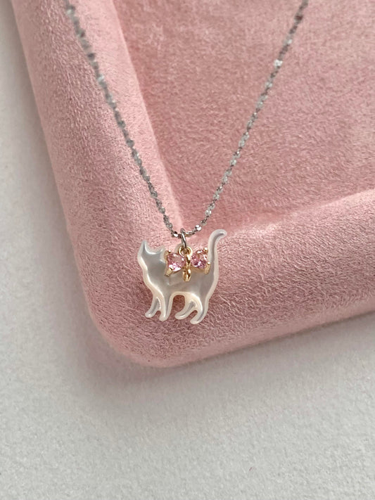 White Cat Bow Pendant