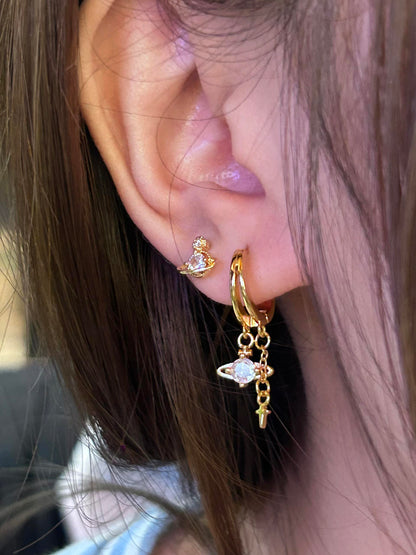 Gold Saturn Duo Double Lobe Earring Stack