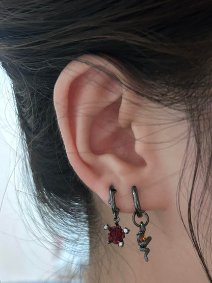 Rose & Snake Charm Huggie Hoop Set