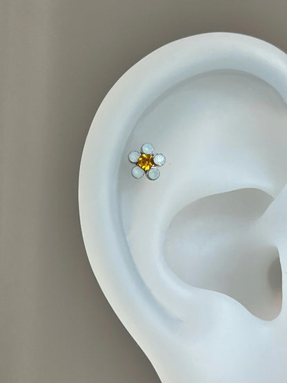 Multi Opal Daisy Flower Helix Earrings
