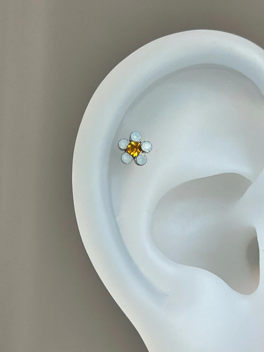 Multi Opal Daisy Flower Helix Earrings