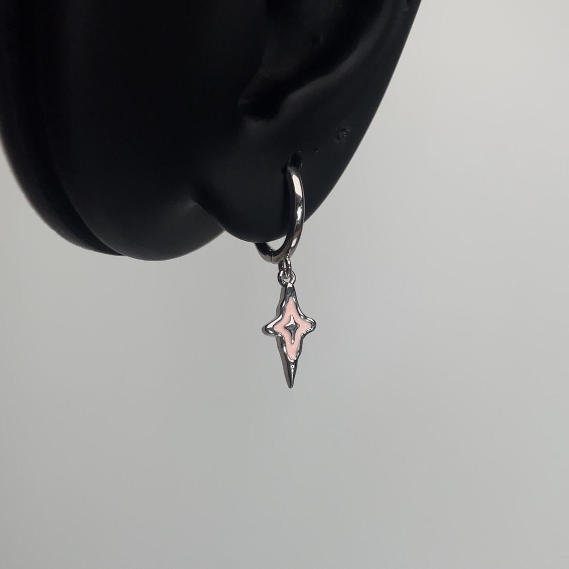 Pink Gothic Cross Drop Huggie Earrings