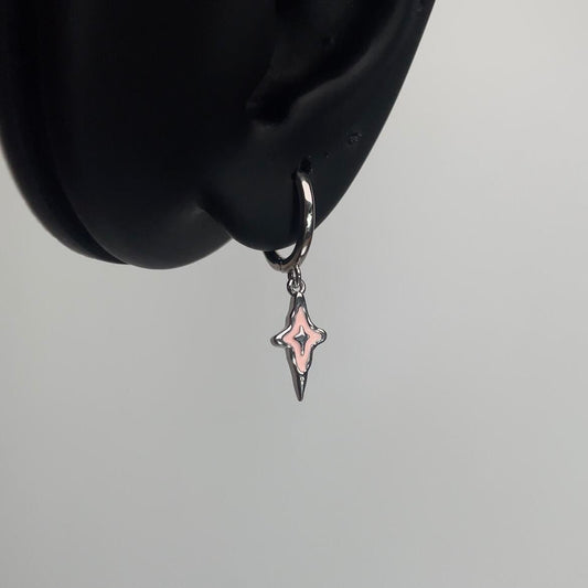 Pink Gothic Cross Drop Huggie Earrings