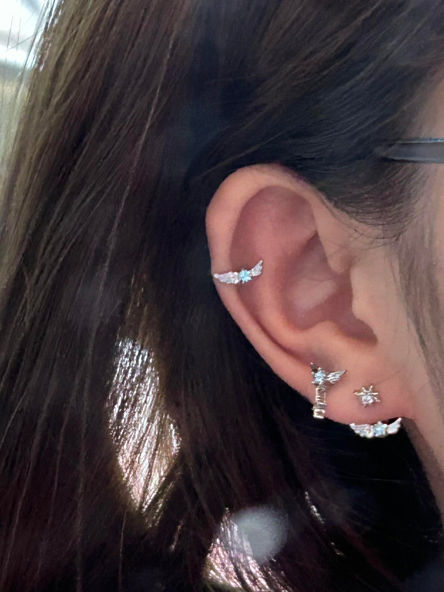 Silver Angel Wing and Star Earring Stack