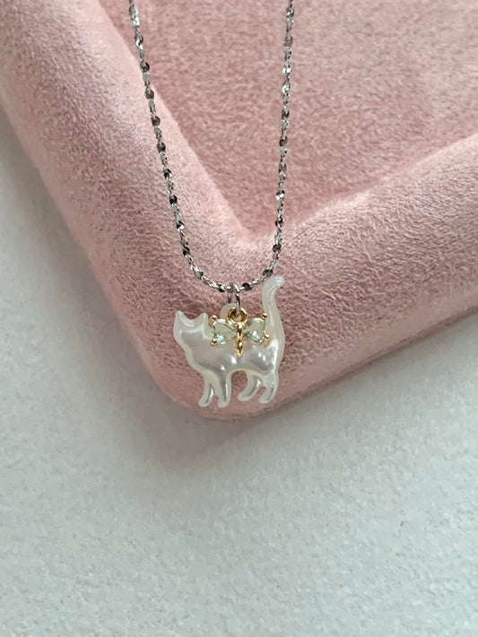 Mint Ribbon Feline Necklace