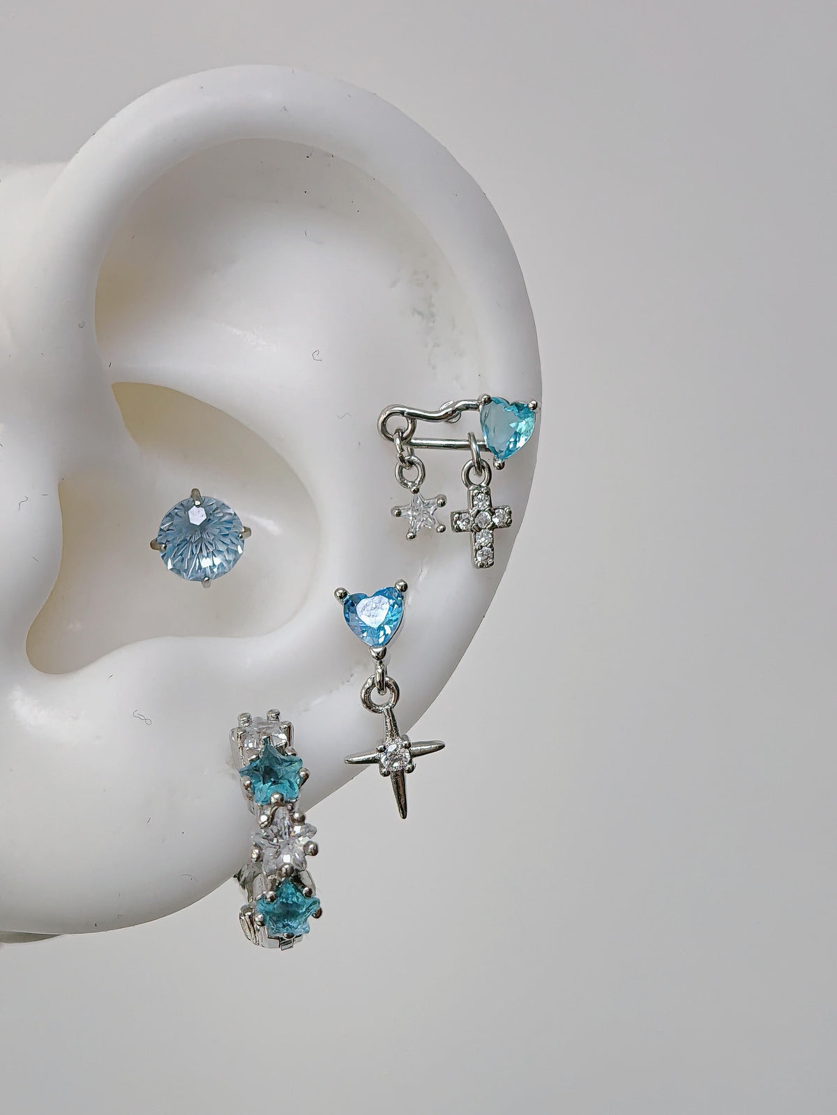 Aquamarine Heart & Cross Ear Set