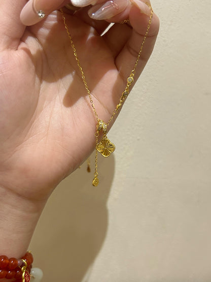 Golden Textured Clover Drop Necklace
