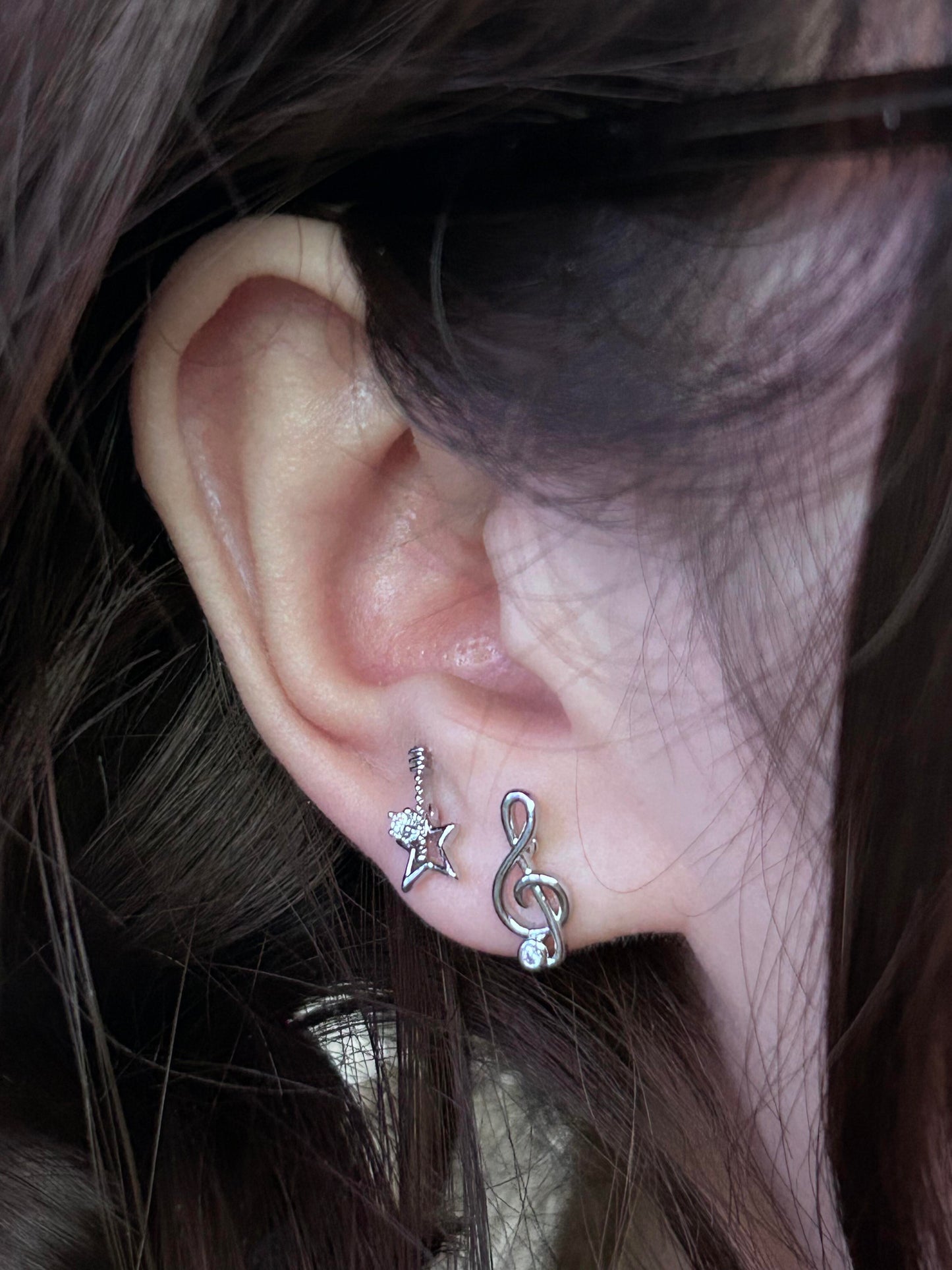Guitar & Treble Clef Double Lobe Earring Stack