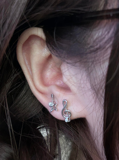 Guitar & Treble Clef Double Lobe Earring Stack