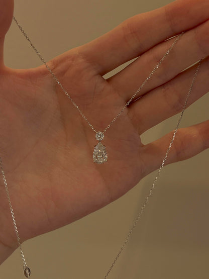Silver Pear-Cut Crystal Drop Necklace
