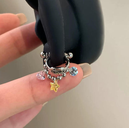 Multi Silver Crystal Bow Star Earring Stack