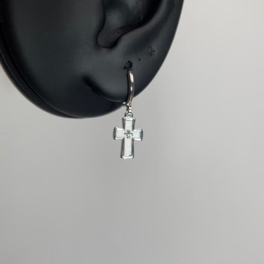 White Enamel Cross Lobe Earrings