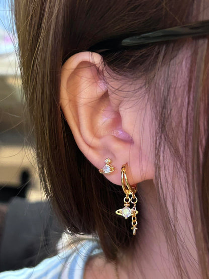 Gold Saturn Duo Double Lobe Earring Stack