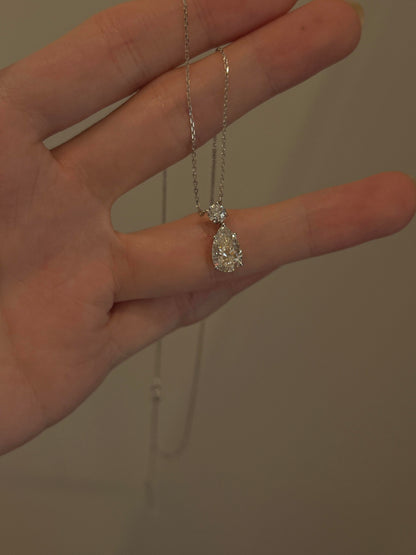 Silver Pear-Cut Crystal Drop Necklace