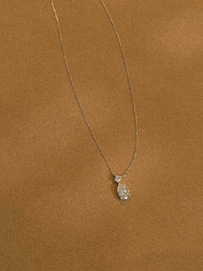 Silver Pear-Cut Crystal Drop Necklace