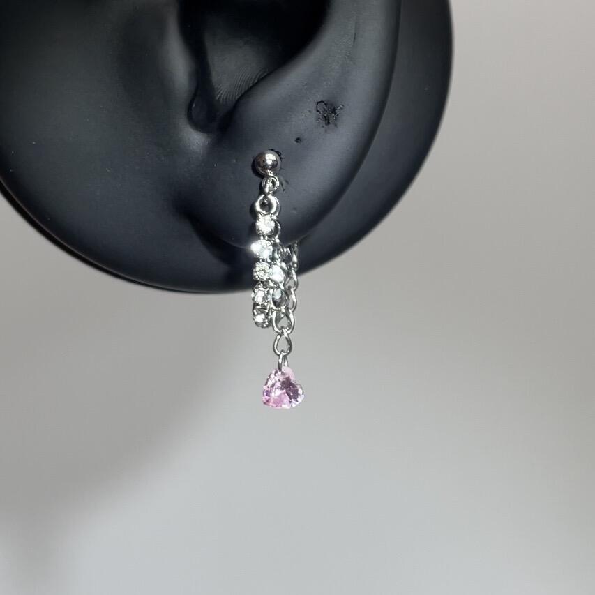 Pink Crystal Chain Heart Drop Earrings